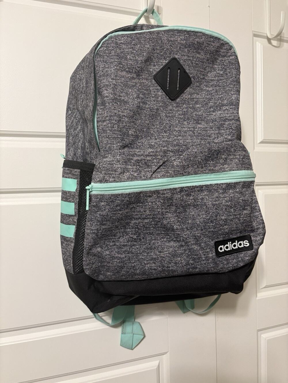 Adidas Core Backpack Classic 3 Stripe Tech Friendly Gray Black Teal 18" Training